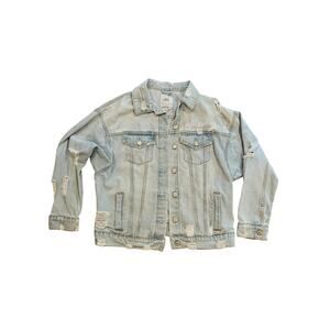 Iris boutique light wash denim jean jacket distressed small medium button